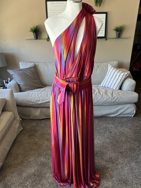 Retrofete Dresses & Skirts - retrofête Multicolor Striped One-Shoulder Sleeveless Belted Maxi Dress Size XL